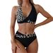 Women's Sexy Color-Block Bikini Swimsuit Set Two-Piece Fresh Cute Style American Design For Vacation_ecoleips.com