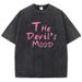 Fashion Womans Cotton Washed T-shirts The Devil's Moon Letter Prints Tops Casual O-Neck Oversize Tees Street Female Clothes_ecoleips.com