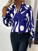 K Women's New Casual Long Sleeved Shirt With Geometric Print V-neck Shirt_ecoleips.com