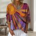 Women's Retro Floral Gradient Art Print V Neck Short Sleeve Top European American Style Cross Border Fashion for Ladies_ecoleips.com