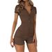 Women's Solid Color V Neck Jumpsuit Slim Fit Casual Style European American Summer Hot Girl Simple Pattern_ecoleips.com