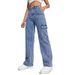 Women's Cargo Denim Pants – High Waist Wide Leg, Multi-Pocket Workwear Jeans, Stretch Cotton, Streetwear Fashion (Blue/Black/Khaki)_ecoleips.com