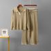 Women's High Waist Knitted Two-Piece Suit - Lapel Contrast Casual Pant Set For Spring & Autumn_ecoleips.com