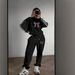 Women's Autumn Winter Bow Print Fleece Lined Thick Sports Sweatshirt Set Casual Loose Fit Pattern_ecoleips.com