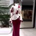Women's Clothing Fashion V Neck Splicing Print Lace Up Slim Skirt Suit_ecoleips.com