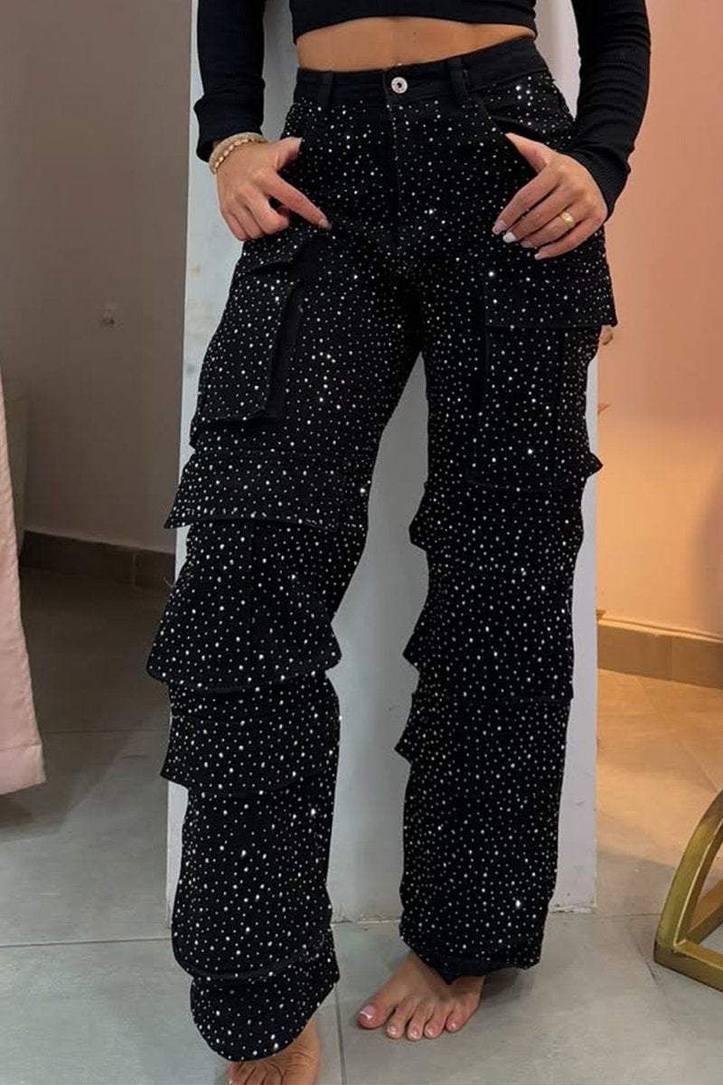 Women's Clothing Fashion Street Style Pocket Diamond Casual Jeans_ecoleips.com