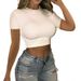 2025 New Long Sleeved T-shirt Women's Top Fashion Exposed Navel Short Style Solid Color Round Neck Trimming_ecoleips.com