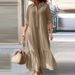 Women's Clothing Cotton And Linen Long Irregular Dress Shirt Collar Twist Button Casual Dress_ecoleips.com