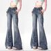 Aria Basics Plus-size American High Street Vibe Butterfly Embroidered Flared Jeans For Women, Summer Plus-size Women's Slimming_ecoleips.com