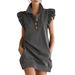 2026 European And American Cross-border Independent Site Casual Western Style Ruffle Sleeve Buttoned V-neck Dress_ecoleips.com