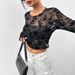 Women's Black Long Sleeve T-Shirt Sexy Mesh Round Neck Top Style_ecoleips.com