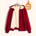 Women's Clothing Fleece Hooded Zip-Up Jacket - Soft & Warm Winter Coat, Casual Loose Fit, 3D Embroidery, Stylish Outerwear For Daily Commute_ecoleips.com