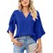 Verve 2025 Summer New Women's Fashion Solid Color Loose V-neck Chiffon Blouse_ecoleips.com