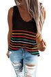 2024 New Women's Sweater Knit Vest T-Shirt, European And American Style, Multi-Color Striped V-Neck Pullover Top_ecoleips.com