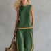 Women's Summer Casual Fashion Color Block Wide Leg Pants Set Sleeveless Two Piece Set European And American Style Trendy Cross Border_ecoleips.com