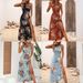 Women's Floral Print Halter Neck Dress European American Style Spring Summer 2025 Regular Fit Casual Dress_ecoleips.com
