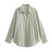 Aria Basics Aria Basics New Cross-border Spring Autumn Women's Fashion European And American Style Turn-down Collar Long-sleeve Striped Shirt_ecoleips.com