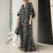 Bohemian Leopard Print Shirt Dress – Oversized Batwing Sleeves & High Neckline, Flowy Maxi Dress For Women (Yellow/Black/3rd Color, S-4xl)_ecoleips.com