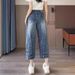 Women's Thin Patchwork Curved Blade Jeans Wide Leg Pants American Style Cropped Petite Summer 2026_ecoleips.com