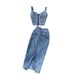 Ins Women's Fashion Set 2025 New Sexy Short Camisole High Waist Denim Skirt Trend_ecoleips.com