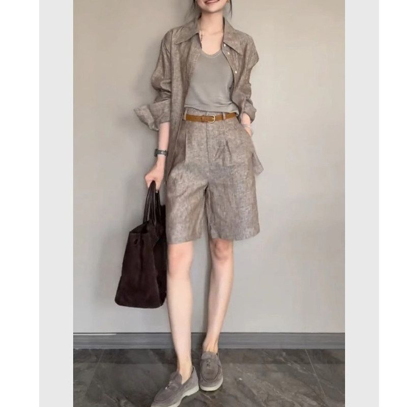 Women's High End Shirt Set Summer Casual Loose Fitting Vintage Style Trendy Whole Set_ecoleips.com