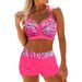 Women's Clothing New Multicolor Striped Printed Bikini Large Size Suspender Boxer High Waist Split Swimsuit Women_ecoleips.com