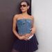 Women's Clothing Street Trend Denim Elastic Chest Button Top_ecoleips.com