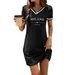 Summer New Milan Italian Letter Women's Casual Elegant V-Neck Short Sleeve Dress Q31 Print_ecoleips.com