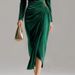 K Women's Casual Velvet Sexy New Long Sleeved Slimming Pleated Long Slit Hip Hugging Dress_ecoleips.com