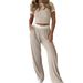 Women's Casual Wide Leg Pants Set Short Sleeved Solid Color Sportswear Two-Piece Spring Summer Clothing_ecoleips.com