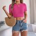 Real Shot Of 2026 Spring-summer Casual Twisted Short-sleeve Knit Vacation Crop Top, Cross-border Women's Clothing_ecoleips.com