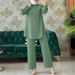 Verve Quality 2025 New Muslim Solid Color Long Sleeve Button Pocket Shirt And Pants Two-Piece Set_ecoleips.com