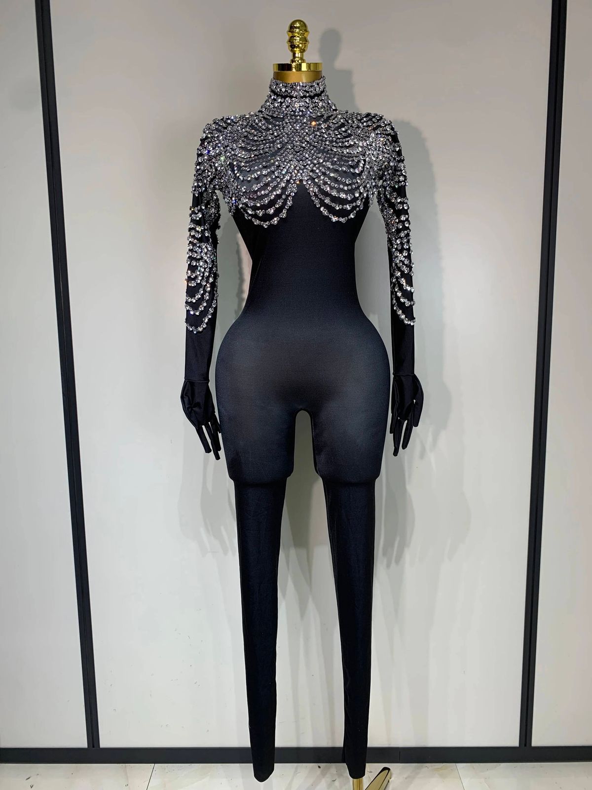 Women Sexy Nightclub Evening Party Drag Queen Singer Dancer Stage Performance Costume Luxury Stretch Jumpsuit SZY8_ecoleips.com
