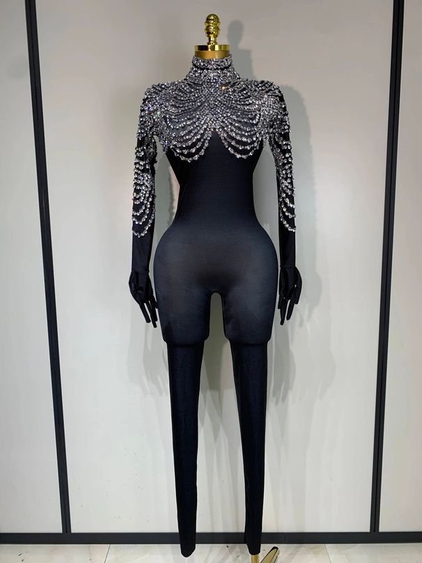 Women Sexy Nightclub Evening Party Drag Queen Singer Dancer Stage Performance Costume Luxury Stretch Jumpsuit SZY8_ecoleips.com