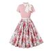 Women's Retro Dress Hepburn Style Print Floral Polka Dot Bow New 2025 Cross Border European American Dress_ecoleips.com