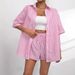 2026 Spring/Summer Cross-Border European And American Women's Fashion New Stylish Turn-Down Collar Striped Short-Sleeve_ecoleips.com