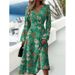 Aria Basics Aria Basics European American Cross-border 2025 Spring And Autumn New Slim-fit Fashion Printed V-neck Long-sleeve Dress For_ecoleips.com