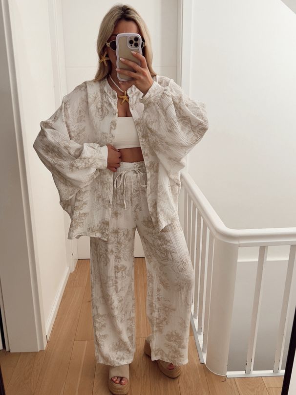Women's Clothing Fashion Casual Printed Long Sleeved Shirt And Trousers Ladies Suit Two Piece Suit_ecoleips.com