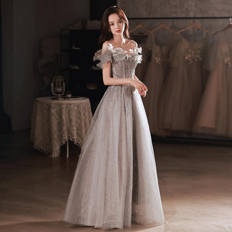 Banquet Evening Dress Female 2025 New Spring One Shoulder Elegant Annual Meeting Host Fairy Temperament Birthday Dress_ecoleips.com