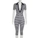 Women's Striped Print Jumpsuit Capri Pants Short Sleeved Tight Fitting Cross Border Hot Girl Style European American Foreign Trade D26JP197_ecoleips.com