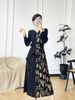 Summer Women's Pleated Long Sleeve Dress V Neck Printed Elegant High End Fashion Age Reducing Red Color Clothing_ecoleips.com
