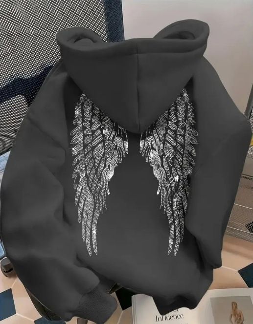Modern Wings Print Hoodie, Oversized Fleece Pullover With Stylish Graphic, Streetwear Essential For Men And Women_ecoleips.com