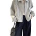 2025 Spring And Autumn New High-End Gray Sweatshirt Jacket Plus Size Women's Clothing For Plus-Size Ladies, Hoodless_ecoleips.com
