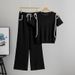Women's Clothing Summer Off Shoulder Knitted Short Sleeved Tops Fashionable And Casual Wide Leg Pants Slimming Sports Two Piece Suits_ecoleips.com