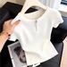 Women's Summer Fashionable Short Sleeve Knitted T-Shirt Korean Style Stylish Top Hot Selling Item_ecoleips.com