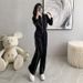 Autumn Winter Sports Suit American Style Trend Slim Fit Short Zipper Sweatshirt Jacket Women's Wide Leg Pants Two-Piece_ecoleips.com