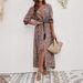 Women's Rayon Printed Dress With Waist Belt Button Down Design Three Quarter Sleeve Bohemian Dress For Vacations And Beaches_ecoleips.com