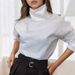 Women's Clothing Women's High Neck Gold Button Top Street Style Off Shoulder White Blouse One Shoulder Design_ecoleips.com