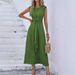 In Stock 2025 New Summer European And American Fresh Fashion Women's Solid Color Waist-Tie Long Sleeveless Dress_ecoleips.com