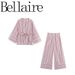 Parisian-Inspired Striped Workwear Set – Breathable Linen-Blend Office-to-Brunch Ensemble (Adjustable Waist & Roll-Up Sleeves)_ecoleips.com
